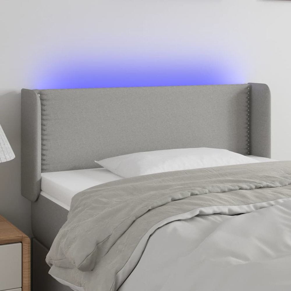 Vidaxl Čelo postele s LED bledosivé 93x16x78/88 cm látka